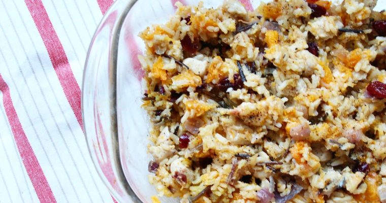 Squash Casserole w/ Rice, Chicken & Cranberries